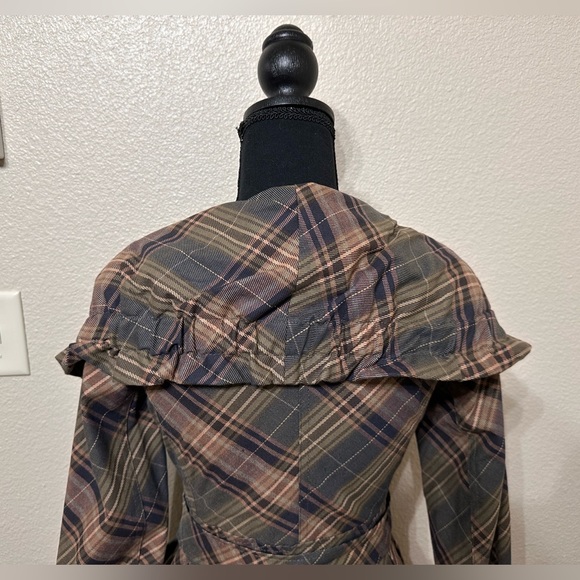 Anthropologie (Black Rivet) Plaid Trench Coat in Green, Brown, and Tan Size 0 - Picture 4 of 9